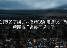 别被名字骗了，蘑菇视频电脑版，背后那点门道终于说清了
