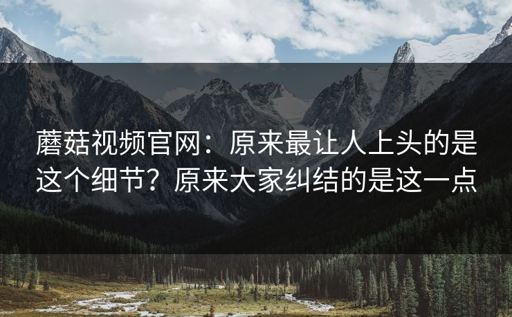 蘑菇视频官网：原来最让人上头的是这个细节？原来大家纠结的是这一点