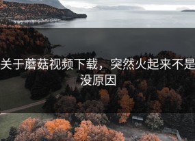 关于蘑菇视频下载，突然火起来不是没原因
